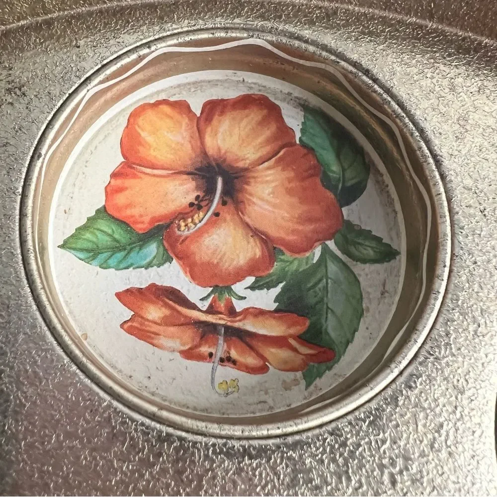 Vintage MCM Arkansas Floral Serving Tray Tin Barware Drink 7 Tumblers